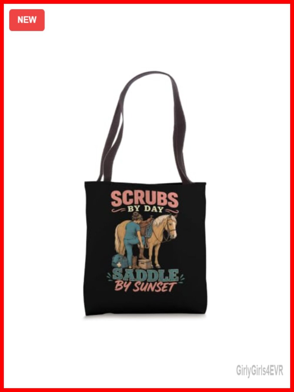 Nurse Horse Rider Tote Bag Spun Polyester Canvas 16 Inch Equestrian